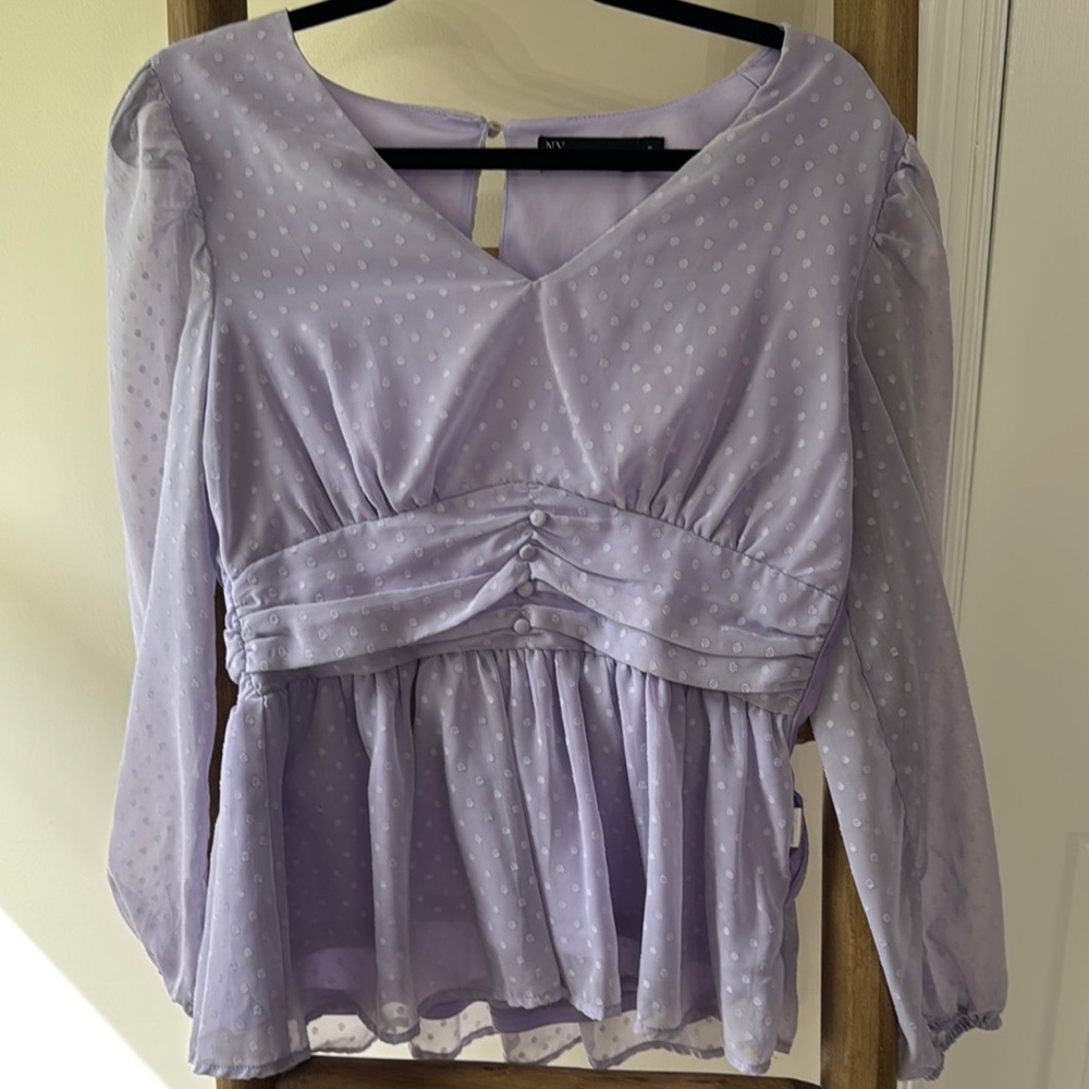 NY&Co. Elegant Lavender Polka Dot Blouse